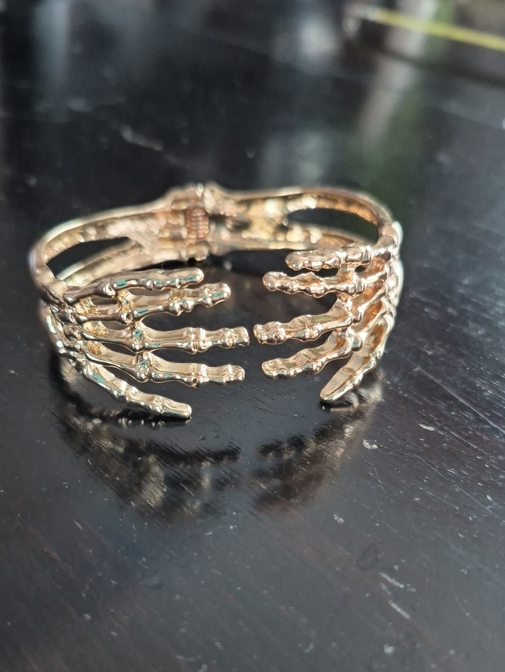 Gold-Toned Skeleton Hand Cuff Bracelet - Statement Piece